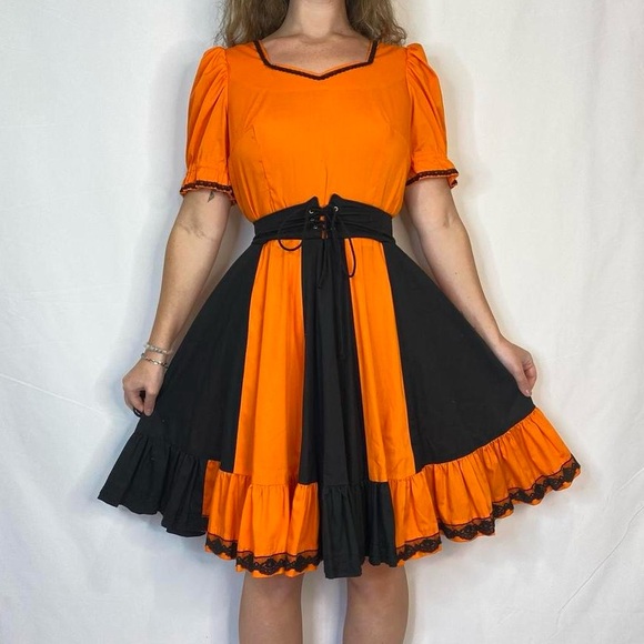 Orange and Black square dancing dress - Picture 1 of 5